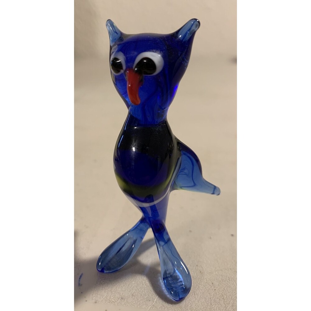 Vintage Murano Hand Blown Art Glass Owl Figurine 3” Miniature Made In Italy